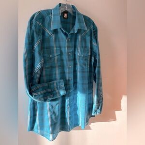Western Men’s Cowboy Plaid Shirt by Karman. Pearl Snaps. Size Large